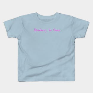 Strawberry Ice Cream- pink script, pastel blue background Kids T-Shirt